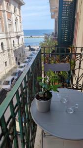 uma mesa com um vaso de plantas sentado numa varanda em Casa di Roby em Bari