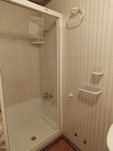 y baño con ducha y puerta de cristal. en Apartamento Urba Ruta del Veleta, en Cenes de la Vega