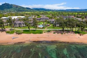 an aerial view of a resort on the beach at Aston Islander On The Beach in Kapaa