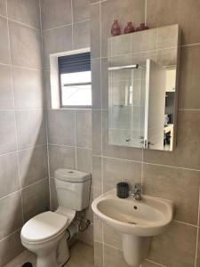 ein Bad mit einem WC und einem Waschbecken in der Unterkunft Modern-eco apartment in Sandown