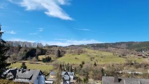 a view of a village with houses and a hill at Ferienwohnung Aartalblick Willingen in Willingen