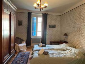 ein Schlafzimmer mit einem großen Bett und einem Fenster in der Unterkunft Charming holiday home in a beautiful setting in Axat