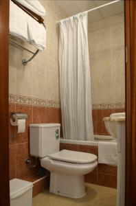 a bathroom with a toilet and a sink and a shower at Pension Canadiense in Barcelona