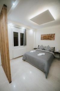 a bedroom with a bed and a window at Panorama Apartment in Kozani