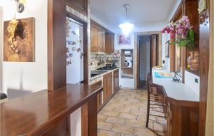 a kitchen with wooden cabinets and a white refrigerator at Amazing Apartment In Palestrina With Kitchen in Palestrina