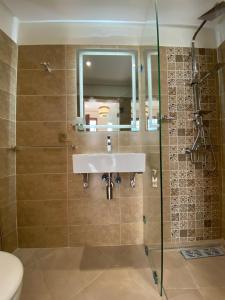 a bathroom with a sink and a shower at Riad Jbara 2 in Rabat