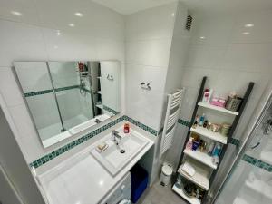 een badkamer met wastafel en douche met spiegel bij PGH N25 - Vue Mer, Première Ligne & Parking Privé in La Grande-Motte +12 foto's