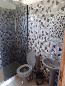 a bathroom with a toilet and a sink at Casa Birnbaum Ruiz Diaz in Carapeguá