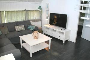 uma sala de estar com um sofá e uma televisão de ecrã plano em De Vlier 25* em Nieuwvliet
