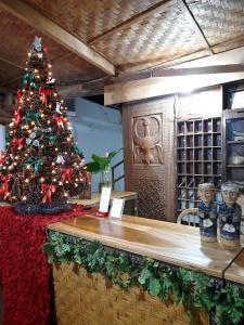 Un albero di Natale sopra un bancone di Hotel Pison a Rantepao