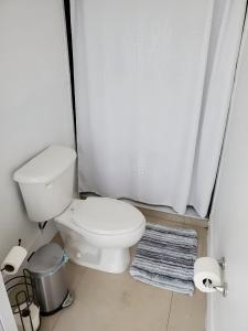 a bathroom with a toilet and a shower curtain at 1161 Studio 2 Main Miami in Miami