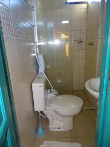 阿蓮邦貝的住宿－Apartamentos da Coló，一间带卫生间和水槽的浴室