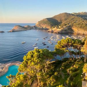 an aerial view of a bay with boats in the water at Cap Sa Sal 160 Begur in Begur