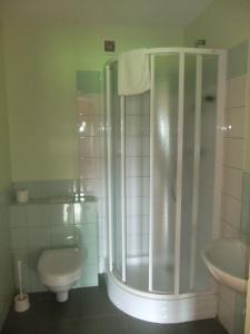 a bathroom with a shower and a toilet and a sink at Liedags Guesthouse in Jūrkalne +29 photos
