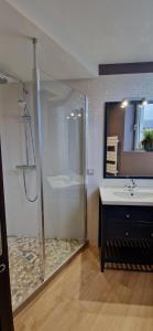 een badkamer met een douche en een wastafel bij Bleautiful Joséphine - Maison de ville avec jardin in Fontainebleau