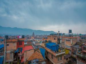 an overhead view of a city with buildings at Sweet Inn in Bhaktapur