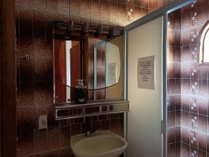 La salle de bains est pourvue d'un lavabo et d'un miroir. dans l'établissement Casona Luciérnaga-Casa de Huéspedes, à León