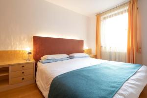 a bedroom with a large bed and a window at Cesa Delba in Canazei