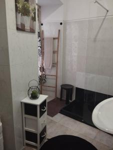 y baño con lavabo y ducha con barra. en Casa do Adro- Douro, en Peso da Régua