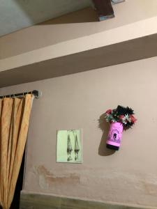 una habitación con un objeto rosa en la pared en The Green House Impact en Jodhpur