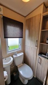 Baño pequeño con aseo y lavamanos en Contemporary home at Tarka Holiday Park Barnstaple, en Barnstaple