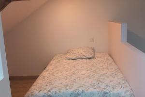 Habitación pequeña con cama con almohada. en Maison de campagne au calme, en Molac