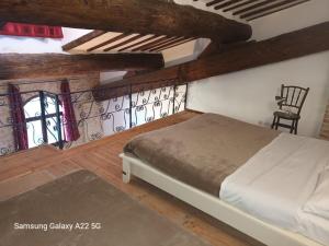 Bompas的住宿－Mas Sant Salvador，一间卧室,卧室内配有一张床和一把椅子