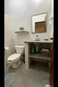 a bathroom with a white toilet and a sink at La Ventana Apartments Biznaga 2 in La Ventana +8 photos