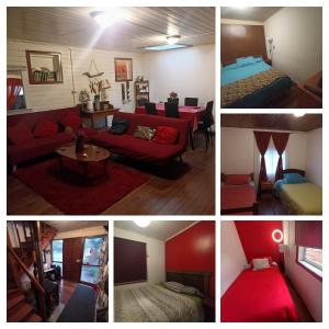 un collage de cuatro fotos de una habitación en Hospedaje Santa Maria y POP, en Osorno