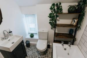 a bathroom with a white toilet and a sink at Unique Cottage in the heart of Ulverston in Ulverston +23 photos