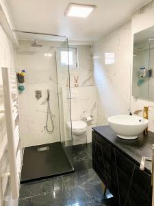 ein Badezimmer mit Waschbecken, Dusche und Toilette in der Unterkunft Bel Appartement terrasse privée à 5 minutes du métro in Romainville