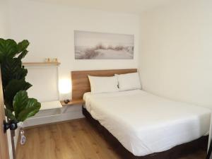 a small bedroom with a bed and a plant at Hotel Singular Antara in Mexico City