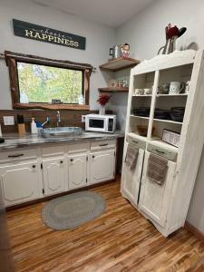 eine Küche mit einer Spüle und einer Mikrowelle in der Unterkunft Treehouse at Berry-patch in Longview