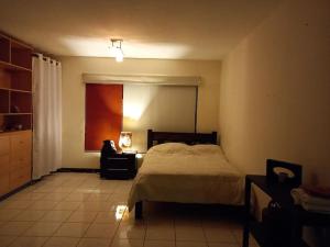 1 dormitorio con 1 cama, 1 silla y 1 ventana en Convention Center Residential Loft/8k from Airport, en Electriona