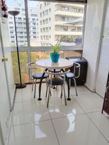 a table and chairs on a balcony with a plant at Sector San Martin in Viña del Mar +6 photos