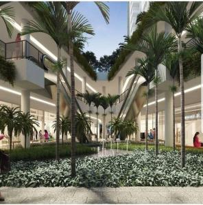 una rappresentazione di un edificio con palme di Apartamento Moderno - 8Km Aeroporto GRU a Guarulhos