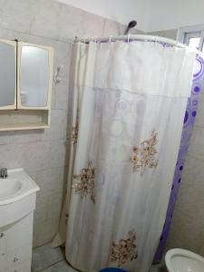 ein Badezimmer mit Duschvorhang und Waschbecken in der Unterkunft Marcelo in Carmen de Patagones