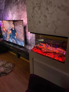a room with a fish tank and a tv at Apartman Monti Vlašić in Vlasic