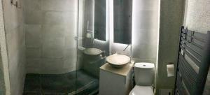 a bathroom with a toilet and a sink at Central apartment - Cismigiu & Izvor Park in Bucharest
