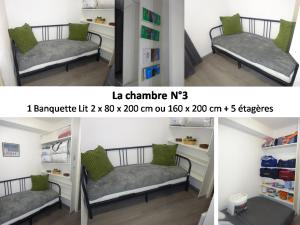 two pictures of two beds in a room at Appartement 8-10 personnes SUPERDEVOLUY Hautes Alpes REZ DE CHAUSSÉE Vue panoramique 3 CHAMBRES in Le Dévoluy