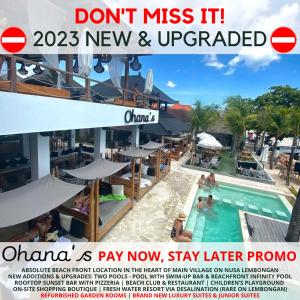 um anúncio de revista para um resort com piscina em Ohana's Beachfront Resort & Beach Club em Nusa Lembongan