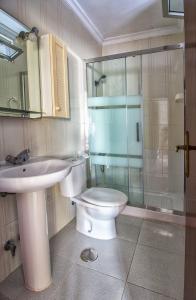 ein Bad mit einem WC, einem Waschbecken und einer Dusche in der Unterkunft Apartamento Antonio Machado in Barbate
