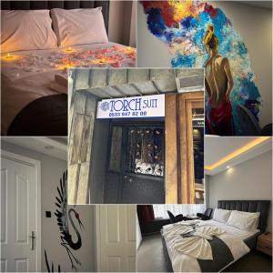 un collage de fotos de una habitación con cama en Torch Suit en Estambul