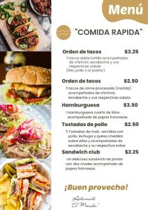 a flyer for a menu for a restaurant at El Mirador in Juayúa