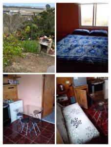 a collage of four pictures of a bedroom and a bed at Alojamiento Pichidangui in Pichidangui
