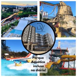 a collage of four pictures of a water park at Spazzio diRoma Com Parque Acqua Park Splash Incluso in Caldas Novas