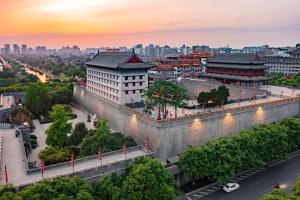 an aerial view of a city with a castle at Xi'an Simple Palace in Xi'an