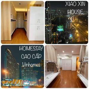 a collage of pictures of a room with a city at Homestay Vincom Trần Duy Hưng Female Dorm in Hanoi