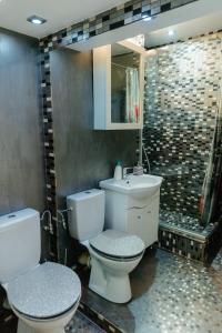 a bathroom with a toilet and a sink and a shower at Glamour Ultracentral in Craiova
