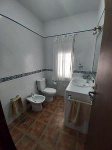 La salle de bains est pourvue de toilettes et d'un lavabo. dans l'établissement La encina, à Guillena
